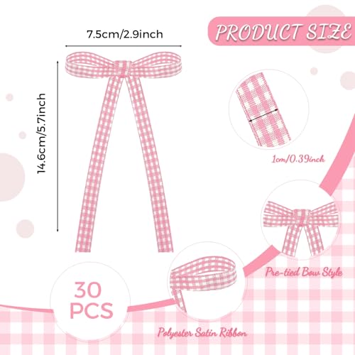 30 Pack Bow Cake Toppers Pink Gingham Ribbon Bows for Cake (Pink Gingham)