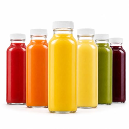 8oz Square Glass Juice Shot Bottle with Lid (8oz / 6 Pack)