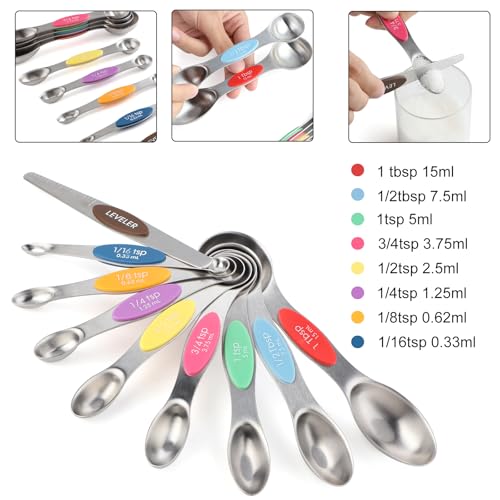 Magnetic Measuring Spoons Set of 9 Stainless Steel Dual Sided Tablespoon