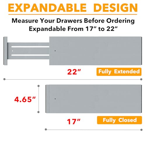 Bamboo Dresser Drawer Dividers 6 Pack (4.65''H, 17''-22''L / GRAY)