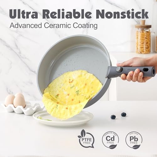 24 Piece Ceramic Detachable Handle Pots and Pans Set Gray (Gray / 24 Piece)