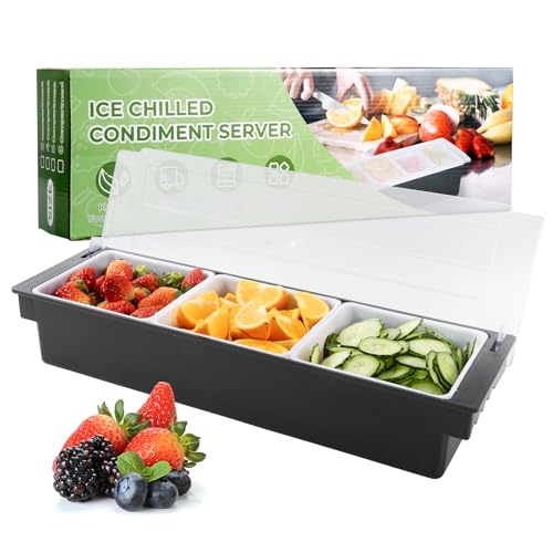 Ice Chilled Condiment Caddy with 3 Removable Trays and Lids (3 Compartment)