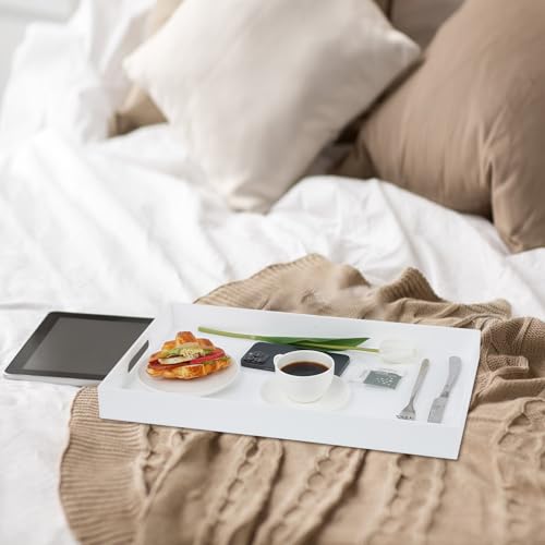 18×16 Inch Glossy White Acrylic Serving Tray with Handles Extra Large Ottoman Tray Decorative Tray Spill (Glossy White / 18" x 16" x 2")