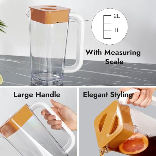 2 Pack Plastic Pitcher with Lid (White & Brown)
