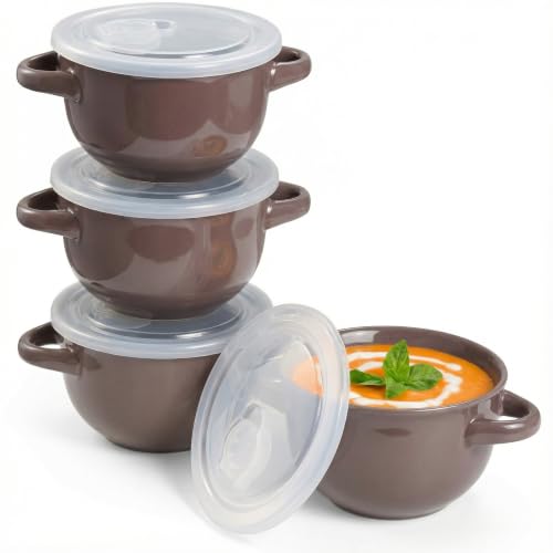 French Onion Soup Crocks with Lids & Handles (Dark Mauve)