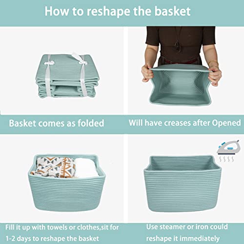 Woven Cotton Rope Storage Baskets 15x10x9.3" 3 Pack Green (Green)