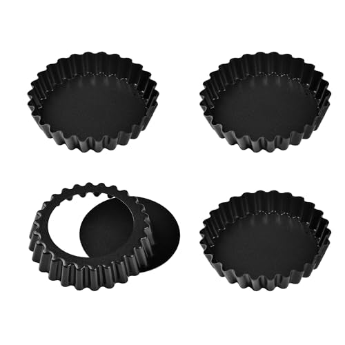 Mini Tart Pan Set (4" Round Mini 4Pcs (Black))