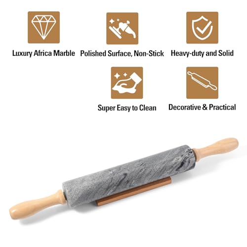 African Natural Marble Rolling Pin (Grey Marble with Pastry Mat)