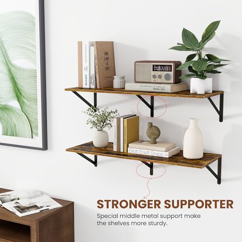 32W x 12D Deep Floating Shelves Set of 2 Rustic Brown (Rustic Brown With Black Metal Bracket / 32Wx12Dx5.8H)