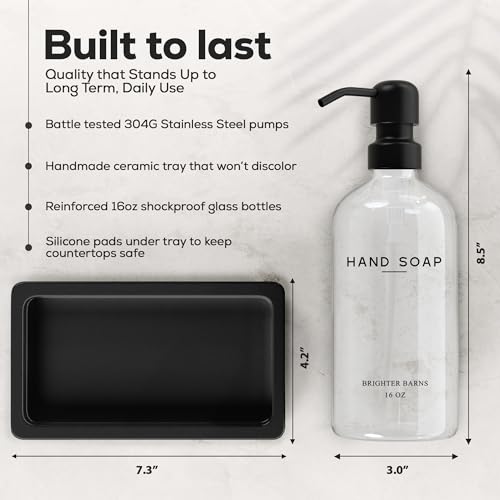 Glass Hand and Dish Soap Dispenser Set by Brighter Barns (Clear Hd)