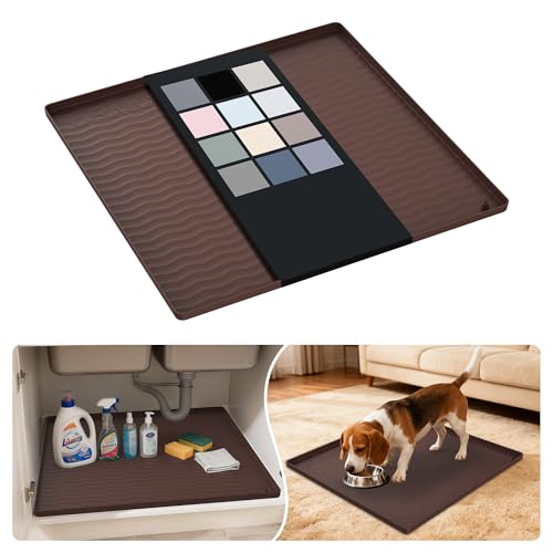 Waterproof Silicone Under Sink Mat 22'' x 22'' Shelf Liner for Kitchen and Bathroom (Brown / 22"W x 22"L)