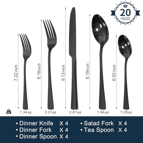 18 10 Flatware set for 4 (Black / 20-Piece)