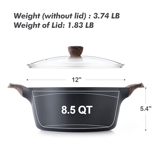 Nonstick Pot Stock Pot with Lid (8.5 Quarts / Classic Black)