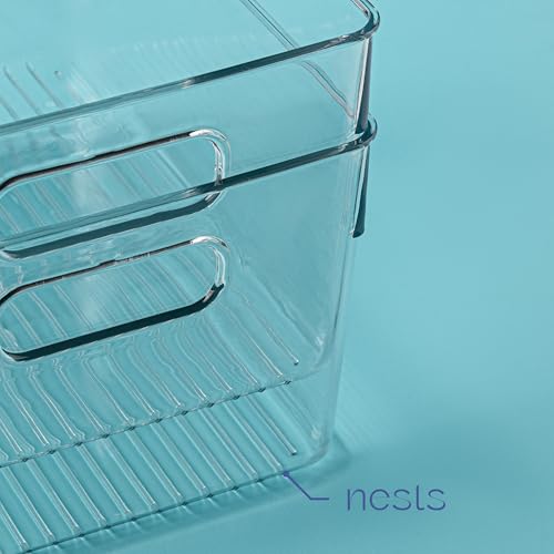 Plastic Food Storage 4 Pack Clear Container Bin with Handles for Organizing Kitchen