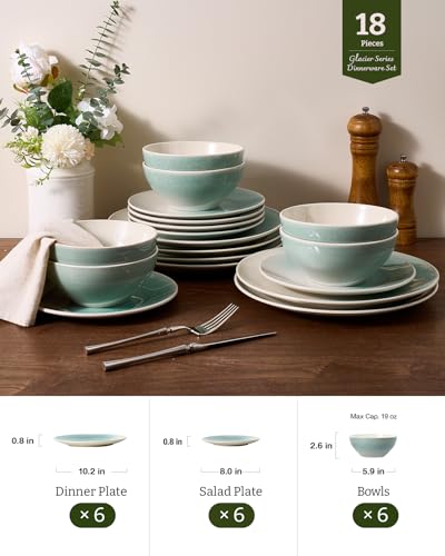 Ceramic Plates and Bowls Sets (Aqua Green / Service for 6)