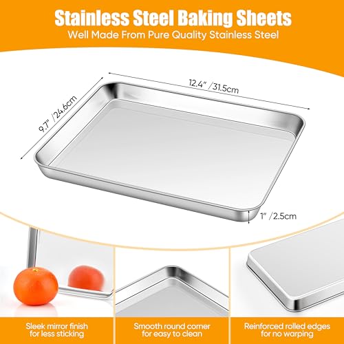 6 Pack 9 x 13 Inches Stainless Steel Quarter Sheet Pans (12.4x9.7x1)