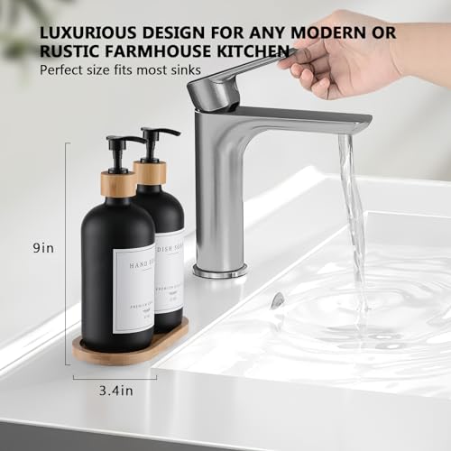 Black Glass Soap Dispenser (Black Bottle + 14 Labels + Funnel + Tray)