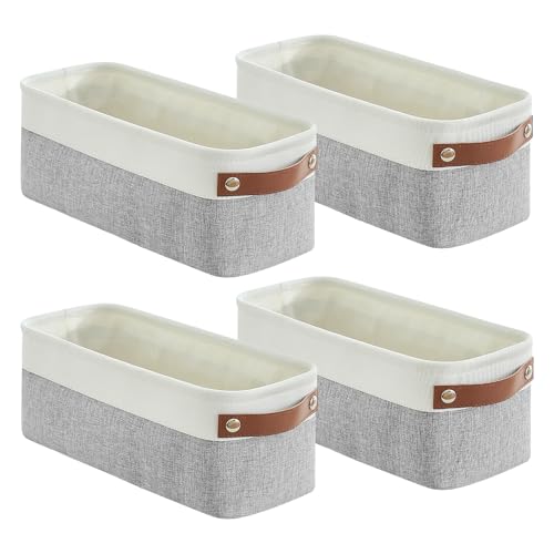 Small Fabric Storage Baskets (Gray / Off-White / Narrow-15"x6"x5")
