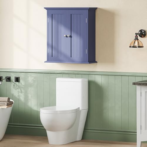 Bathroom Wall Cabinet with 2 Doors (Navy Blue / 8.8"D x 21.1"W x 24"H)