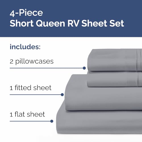Short Queen Size 4 Piece Bed Sheet Set (05 - Steel Blue / Short Queen)