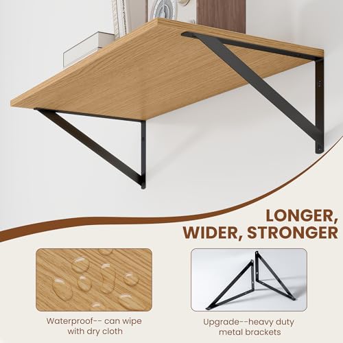 24W x 12D Deep Floating Shelves Set of 2 Oak (Oak With Black Metal Bracket / 24Wx12Dx5.8H)