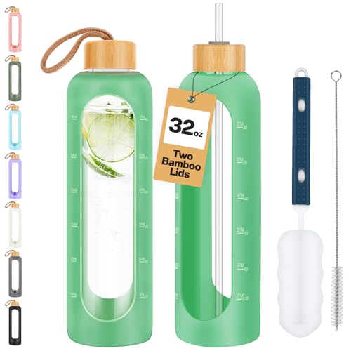 Glass Water Bottles 32 oz (Jade Green-1pack / 32 Ounces)