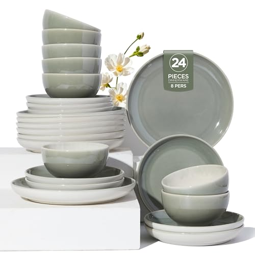 Ceramic Dinnerware Sets for 8 (Gray Green / Set (24pcs))