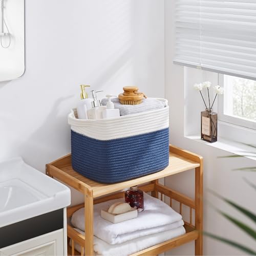 Cotton Rope Storage Baskets for Organizing Blue & White 3 (Blue & White / 3 pcs-13”x9.9”x8.7”)