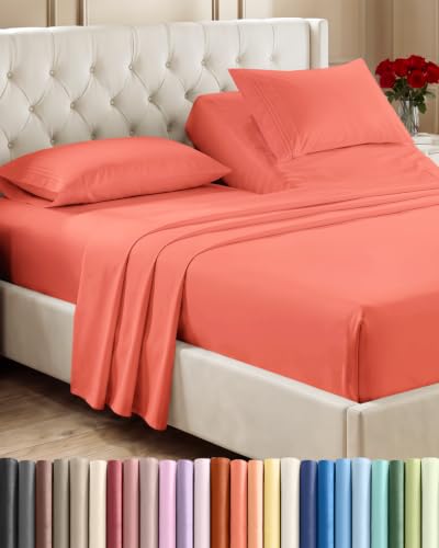 Flex Top Split Head King 4 Piece Sheet Set (28 - Coral / Split Head/Flex Top)