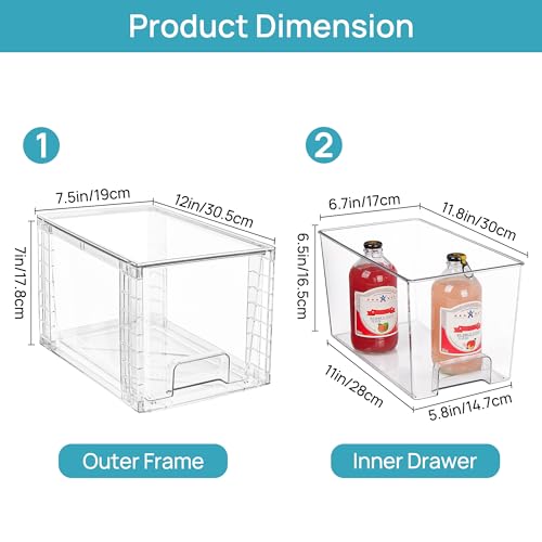 4 Pack Stackable Clear Pantry Storage Drawers (4Pack 7"H)