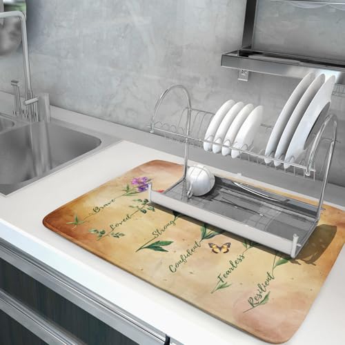 Inspirational Flower Dish Drying Mat (Vintage Floral 0317 / 24" x 18")