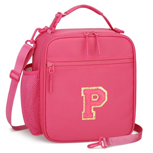 Initial Insulated Lunch Bag for Girls Kids (Rosy Red / P)