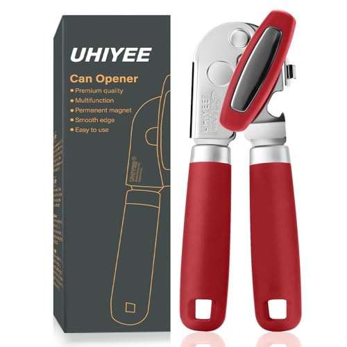 Manual Can Opener Hand Held with Magnet for Home Kitchen (Red)