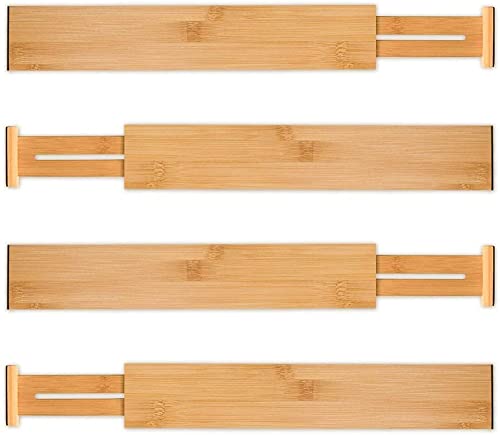 4 Pcs Bamboo Kitchen Drawer Dividers (Natural / 2.4"H, Large)