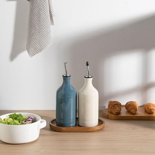 Sweejar Ceramic Olive Oil Dispenser Bottle Set (15.5 oz, Set of 2 / BeigeFogblue)