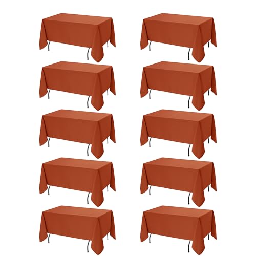 10 Pack Rust Tablecloths for Rectangle Tables (Rust / 70x120 In, 10 Pack)
