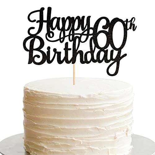 1 PCS Happy 60th Birthday Cake Topper Glitter Cheers to 60 Years Birthday Cake Pick 60 Fabulous Cake Decoration for Happy 60th Birthday Anniversary Party Decorations Supplies Black (Black / 60th)
