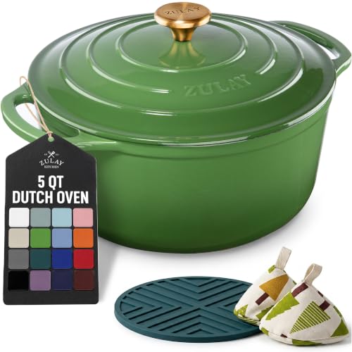 5 Quart Enameled Cast Iron Dutch Oven Pot with Lid (Green / 5 Quart)