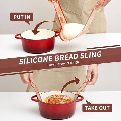 Silicone Sourdough Bread Sling Mat (2Pcs Oval+Round Red)