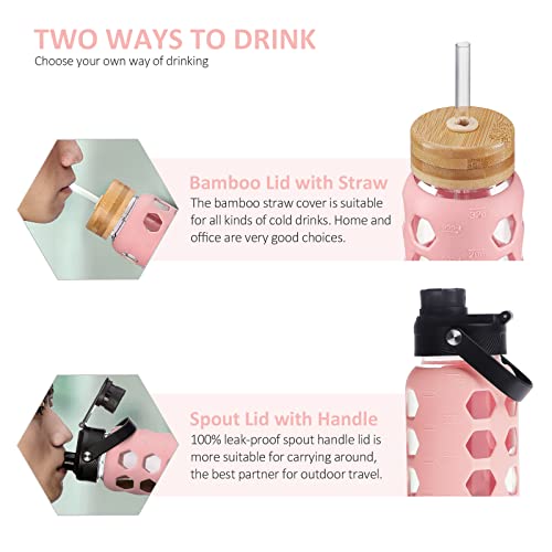 Glass Water Bottle (Pink / 32 Ounces)