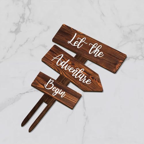 Let the Adventure Begin Cake Topper in Wood Rustic Cake Decoration for Wedding & Baby Shower (Let the Adventure Begin)