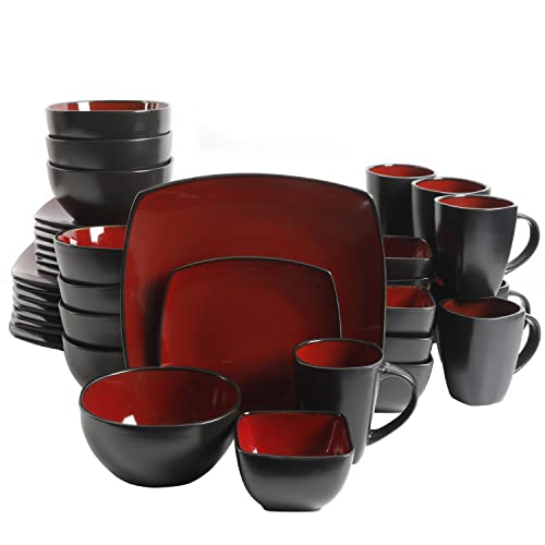 Soho Lounge Square Reactive Glaze Stoneware Dinnerware Set (Service for 8 (40pcs) / Red/Black (Soho Lounge))