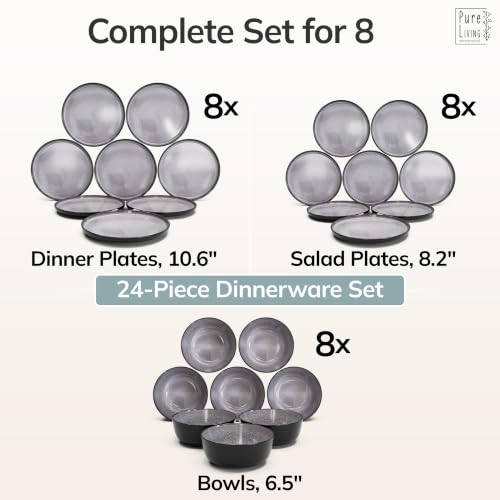 24 Piece Stoneware Dinnerware Set for 8 (Dark / Dark Gray / Set for 8 (24pcs))