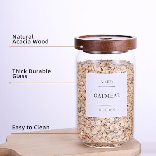 Glass Pantry Storage Jars with Acacia Airtight Lid (25OZ-6PCS)