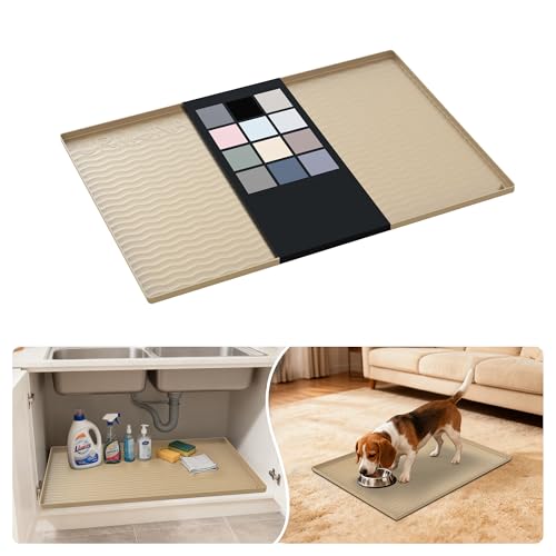 Waterproof Silicone Under Sink Mat 28'' x 22'' Shelf Liner for Kitchen and Bathroom (Khaki / 22"W x 28"L)