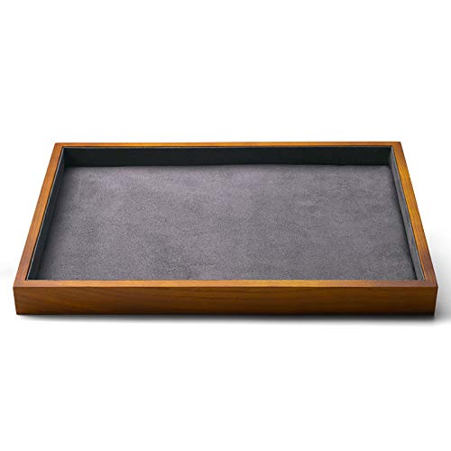 Wood Flat Jewelry Tray Stackable Jewelry Drawer Organizer Showcase Jewelry Holder (Grey flat tray)