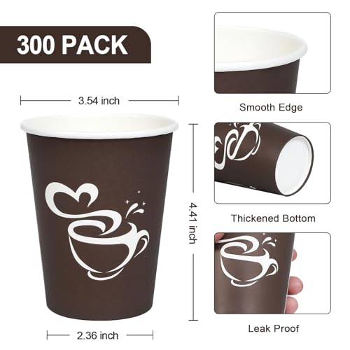 300 Count 12 oz Paper Coffee Cups Disposable Hot Coffee Cups Brown (Brown / 12OZ-300 Pack)