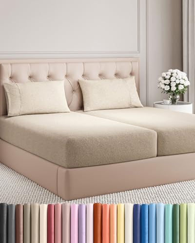 Split King Size 5 Piece Sheet Set (38 - Heathered Beige / Split King Size)