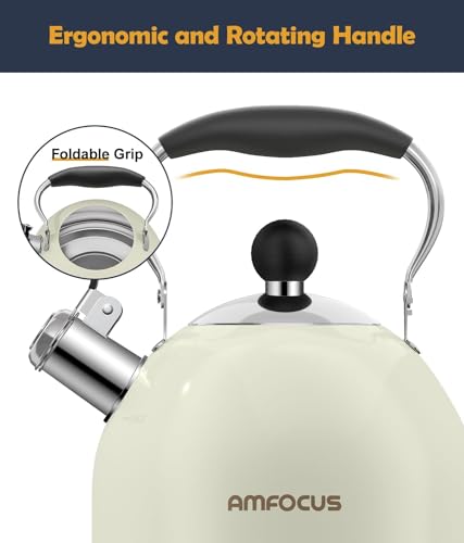 Tea Kettle 2 Quart Stainless Steel Whistling Tea Kettle (White)