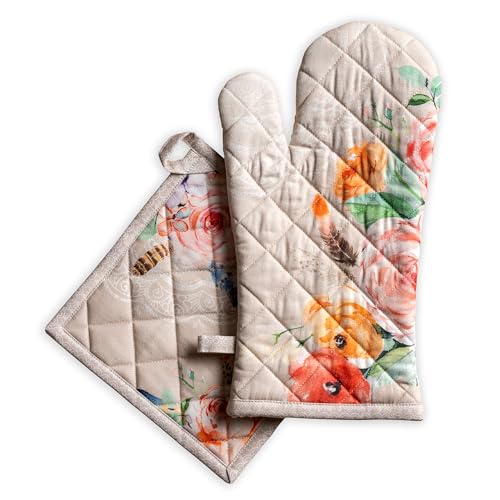 100% Cotton Oven Mitt & Pot Holder Set (065 - Ibiza - Beige / 7.5" x 13" & 8" x 8" (Oven Mitt & Pot Holder))